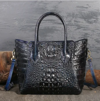 Vintage Crocodile Pattern 100% Genuine Leather Tote Hand Bags Women Handbags For Ladies