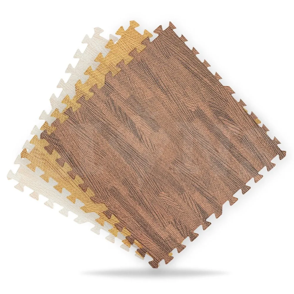 Interlocking Dark Wood Pattern EVA Foam Gym Flooring Floor Mat Tiles 60X60X1 cm