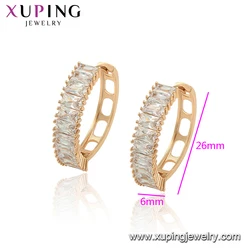 98443 xuping huggies latest design for women , colorful zircon earring fahion 18k gold plated hoop earring jewelry