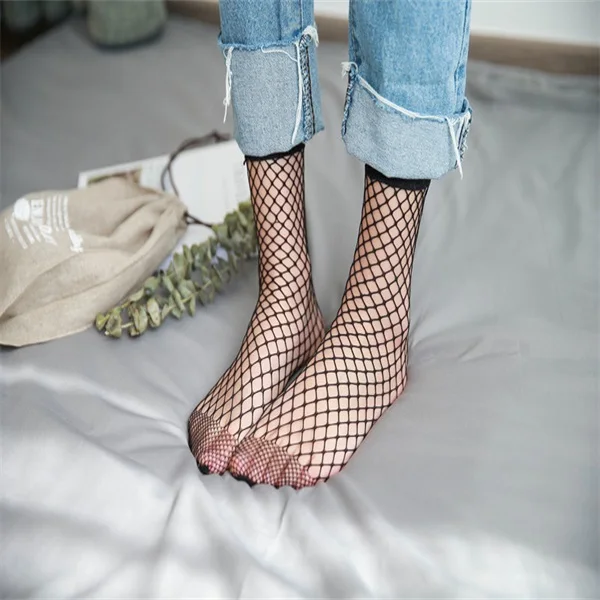 Women Girls Fishnet Ankle High Socks Mesh Lace Fish Net Short Socks cn fashion 