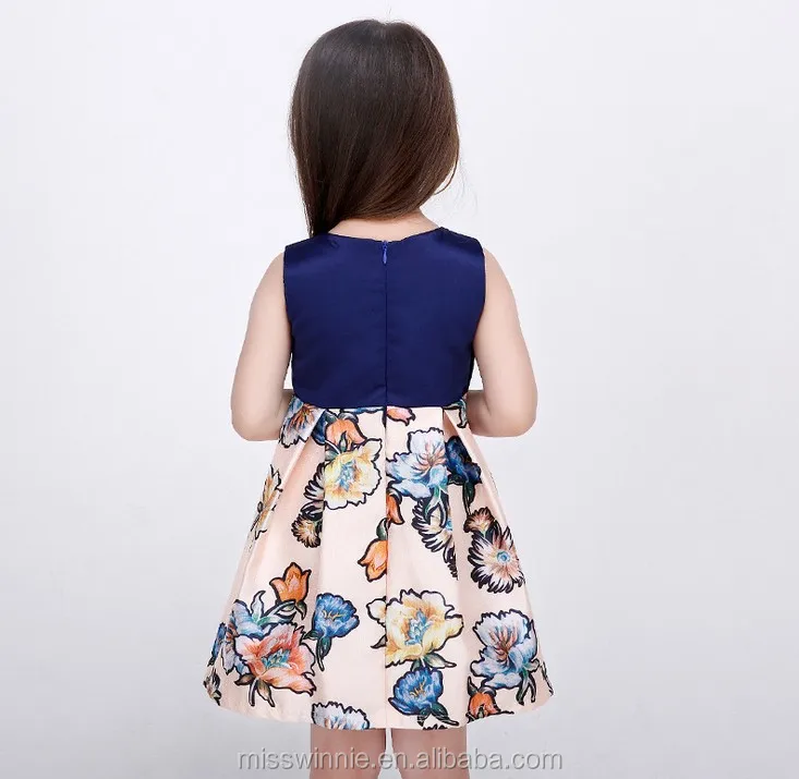 Oem Children Clothes Vendor High End Spanish Party Printed Bow Kids Dresses For Girls 2-12