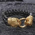 Snake Gold Stylish Snake Head Style Fashion Accessories Gold Plated Men Leather Bracelet