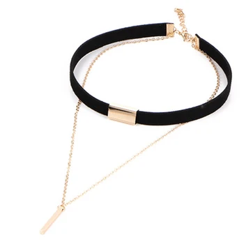 Double Layered Gold Silver Alloy Brown Black Pu Leather Thanksgiving Day Gift For Women Wholesale Choker Necklace