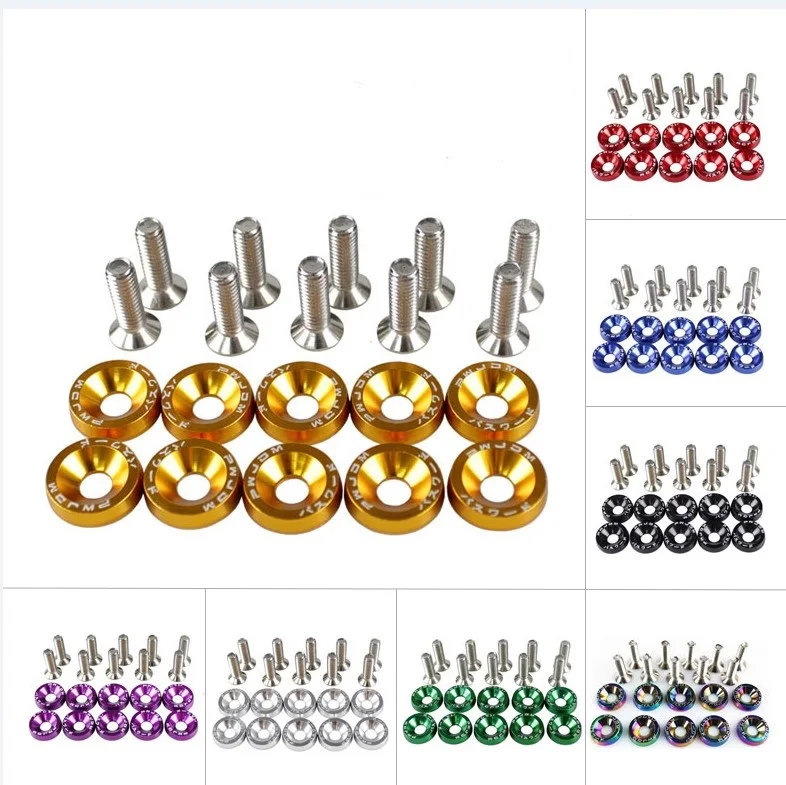 10 Pcs Aluminum Fender Bumper Washer Bolt,Engine Bay Dress Up Fastener