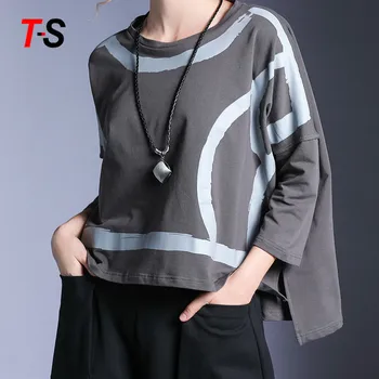 Custom long sleeve loose printing casual top clothes large size women's blouse