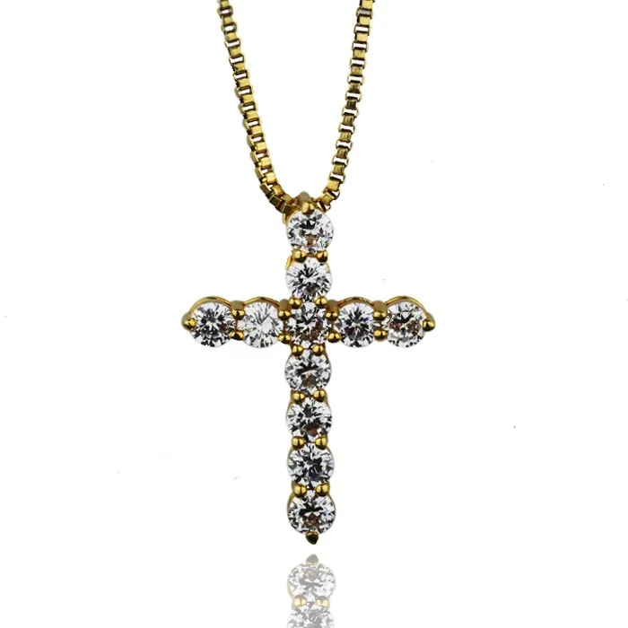 Mens Chain Necklace Cross Crucifix Pendant 18K Gold Filled Iced Out Jewelry 