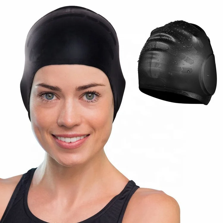 Unisex Adult Silicone Swimming Cap Waterproof Swim Long Hair Cap Hat w/ Ear Cup 
