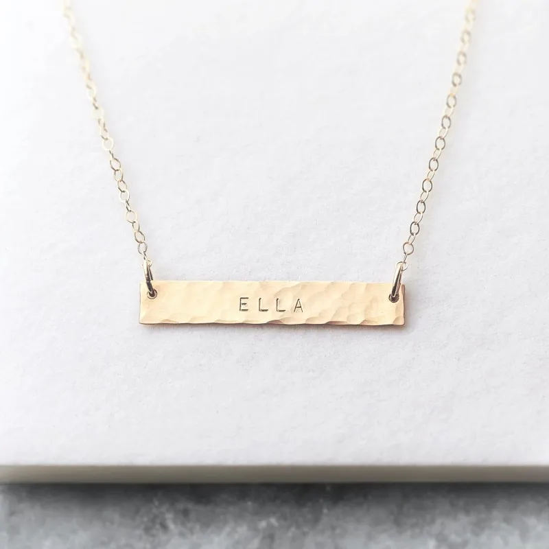 Personalised Hammered Bar Necklace,18k 