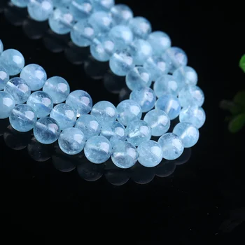 China 6mm Natural Round Smooth A Grade Aquamarine Loose Gemstone For Jewelry Making