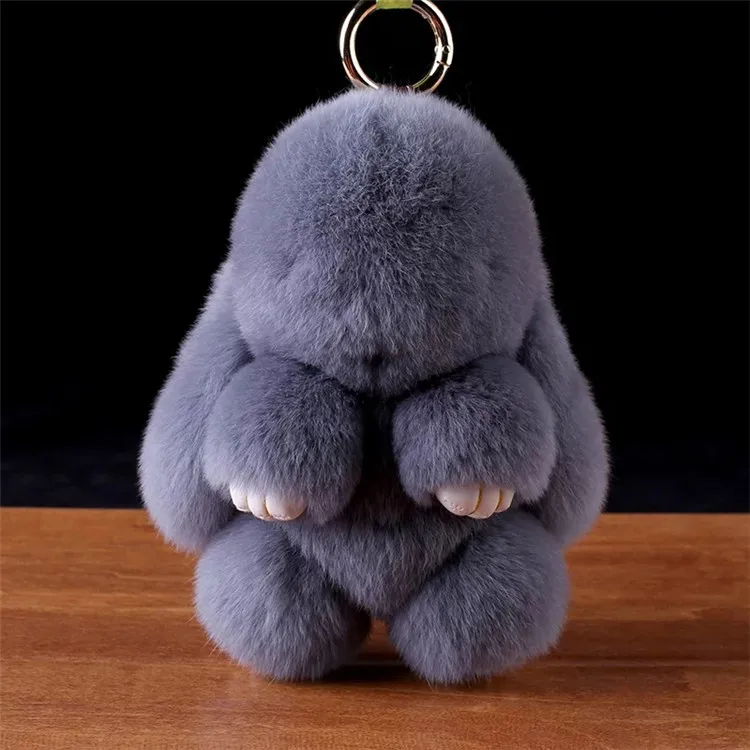 15 cm 6" Gray REAL Vison Fourrure de Lapin Bunny Porte-Clé Sac Breloque enfants cadeau jouet poupée