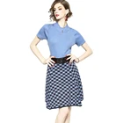 Small O Neck Ruffle Short Sleeve Knit Top A Line Knee Length Dress Twinset Belt Not Included