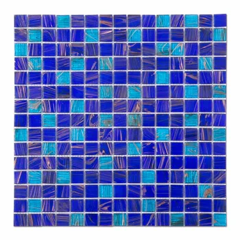 Cheap Golden Line Blue Square Glass Swimming Pool Mosaic Tile