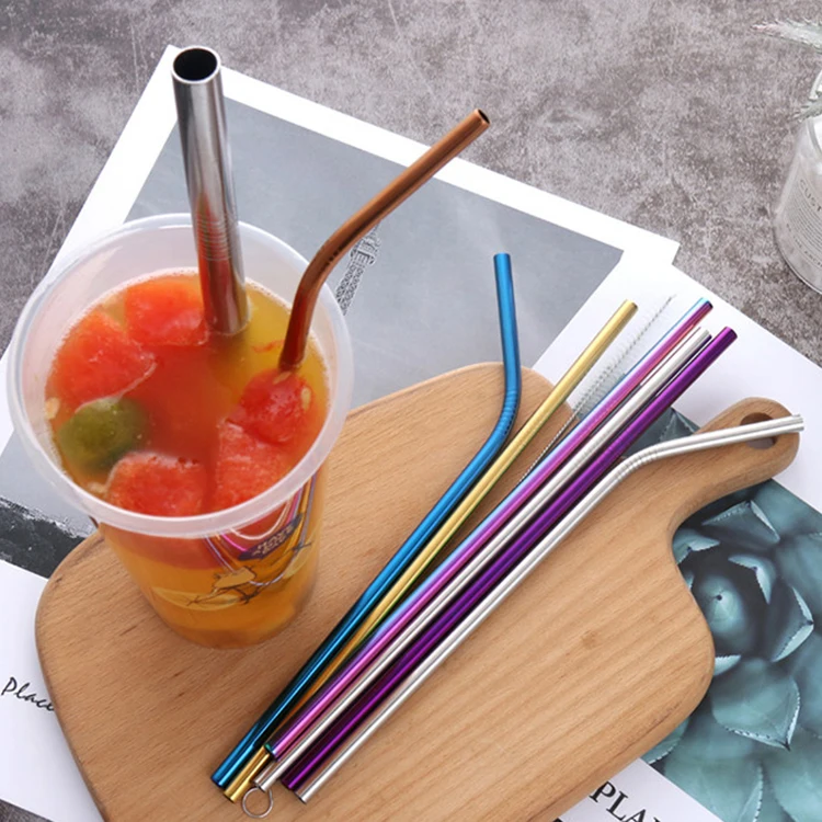 3PCS Stainless Steel Metal Drinking Straw Set Reusable Straws Cleaning Brush With Box