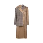 OEM Women Fashion Plaid Patchwork Layer Long Trench Coat