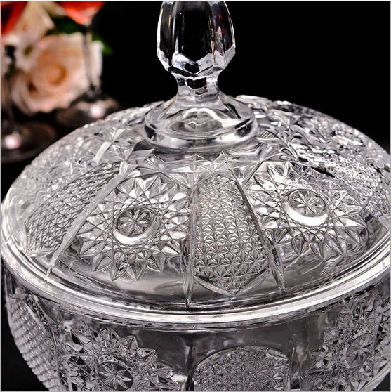 storage candy jar with lid clear Embossed pattern glass candy jar for food fruit