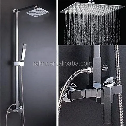 Bathroom Mixer Tap Faucet Square Valve For Shower Chrome 1 Handle Wall Mounted 