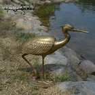 3D Garden Egret Bird Statues Figurine In Antique Gold Finish