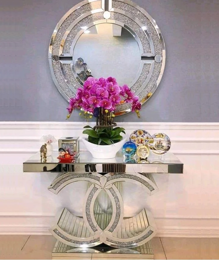 2020 mirrored CC console table crushed diamond hallway table for home hotel