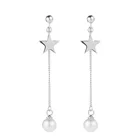 Star Silver Stud Earrings Fancy Five-pointed Star Pearl 925 Sterling Silver Long Stud Earrings For Women