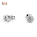 Single Stud Single White Stone Titanium Steel Simple Design Stud Earrings