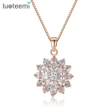 LUOTEEMI Luxury New Fashion Artificial Costume Wholesale Jewelry Rose Gold Plated Women Snow Flower CZ Necklace