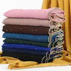 Muslim Scarf Women Hot Sale Pearls 70*180cm 19 Color Stock Muslim Women Chiffon Beaded Hijab Scarf