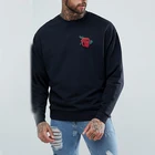 Men Black Oversized Crewneck Embroidered Rose Sweatshirt