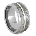 Wedding Band And Ring Titanium Titaniumringstitanium Meteorite Ring Deer Antler Wedding Band Meteorite And 14k White Gold Ring Unique Titanium Ring