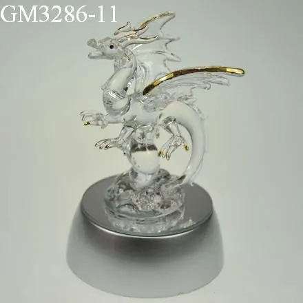 LED Dragon Shaped Animal Glass Figurine Wholesale hand blown glass dragon factory