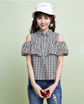 Summer Elegant Ladies Strapless Plaid Blouse Casual Office T-Shirt Tops