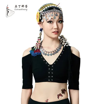 Tribal V neck sexy Cotton Dance Practice Clothes Belly Dance Tops