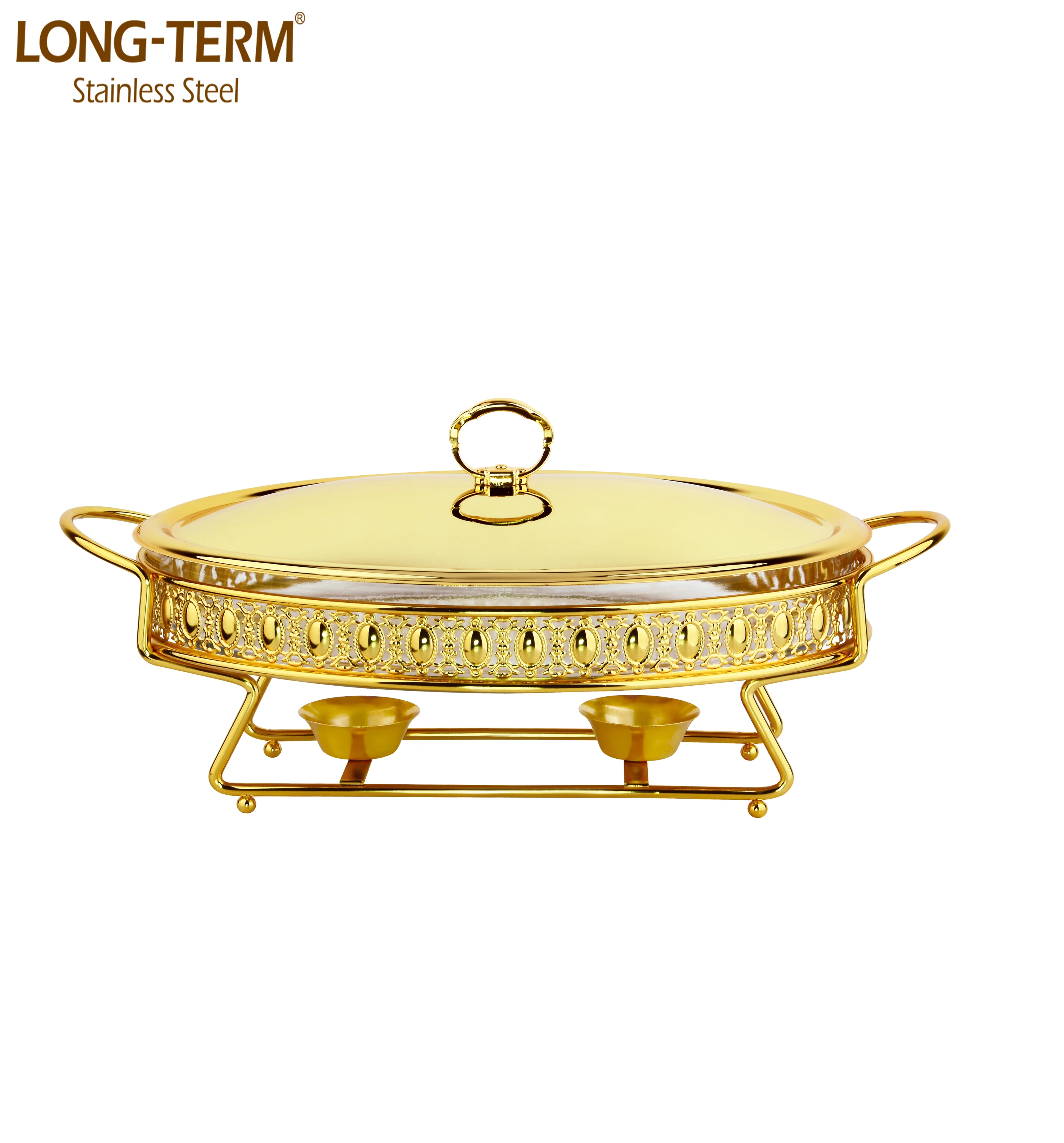 Wholesale restaurant used luxury oval shape marble buffet ceramic food warmer with stand