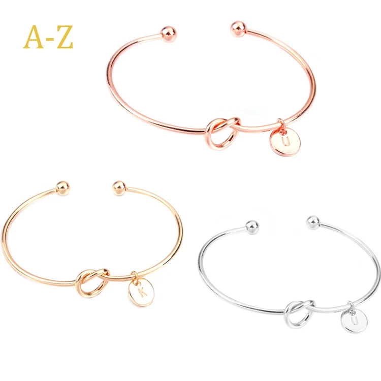 26 Letter A~Z Alphabet Initial Knot Bracelet Bridesmaid Open Cuff Bangle Jewelry 
