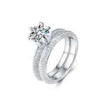 Diamond Gold Band 18k Ring 2 Carat Moissanite Engagement Ring Set Diamond 14K /18K White Gold Wedding Band