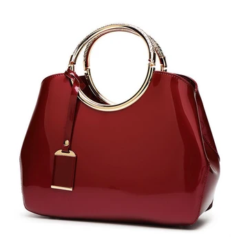 Popular glossy patent leather women handbag directly from China factory