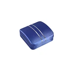 Box Silver Blue Leather Jewelry Box With Stainless Steel Gold Or Silver Rim