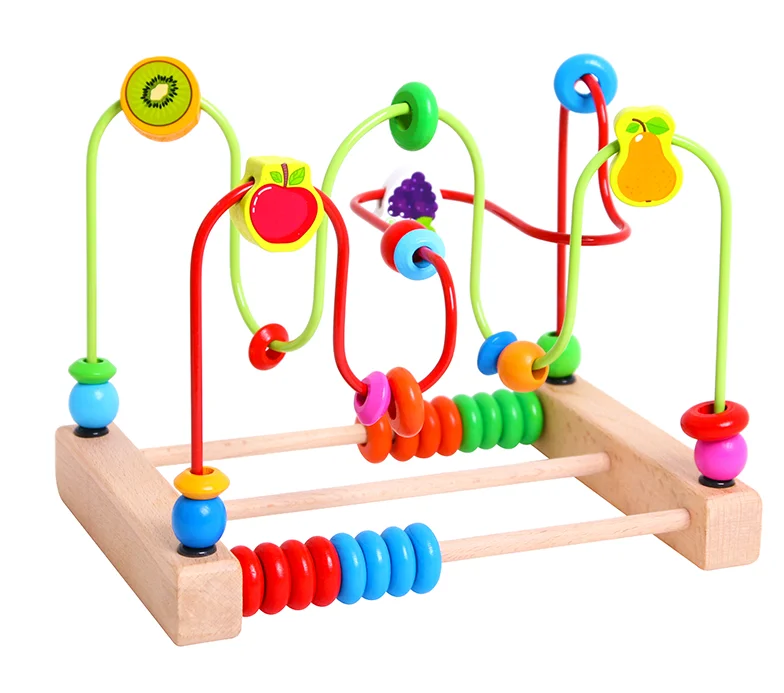 Wooden Counting Bead Abacus Wire Maze Roller Coaster Educational Kids Toy 