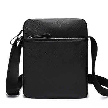 Custom Design High Quality Black Genuine Saffiano Leather Men Crossbody Bag Vegan Messenger Bag By China Supplier
