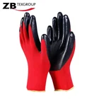 Safety Gloves Coated Safety Gloves CE EN 388 4131 13G Red Nylon Liner Nitrile Coated Palm Fit Safety Gloves
