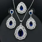 Pendant Diamond Earring Water Drop Shape Pendant Colorful Diamond Cubic Zirconia Earring Necklace Ring 3 PCS Jewelry Set