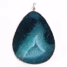 Blue Agate Pendant Natural Gemstone Beads Blue Color Geode Agate Slice Druzy Pendant