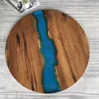 Resin And Wood Tray JUNE EXPO Wood Bed Tray Epoxy Resin Blue Wave River Tray Square Cake Serving Tray