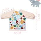 Waterproof Baby Bib Happyflute Waterproof Print Fabric Long Sleeve Bib Reusable Fit 6-24 Months Baby Feeding Bib Baby