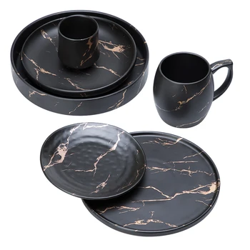 Wholesale Price Unique Design Marble Tableware Sets Porcelain Plate Bowl Cup Glazed Porcelain Matt Ceramic Dinner Set Dinnerware