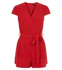 Designer Jumpsuits Latetest Design Women Clothing 2017 Summer Red Jumpsuits V Neck Wrap Front Playsuits