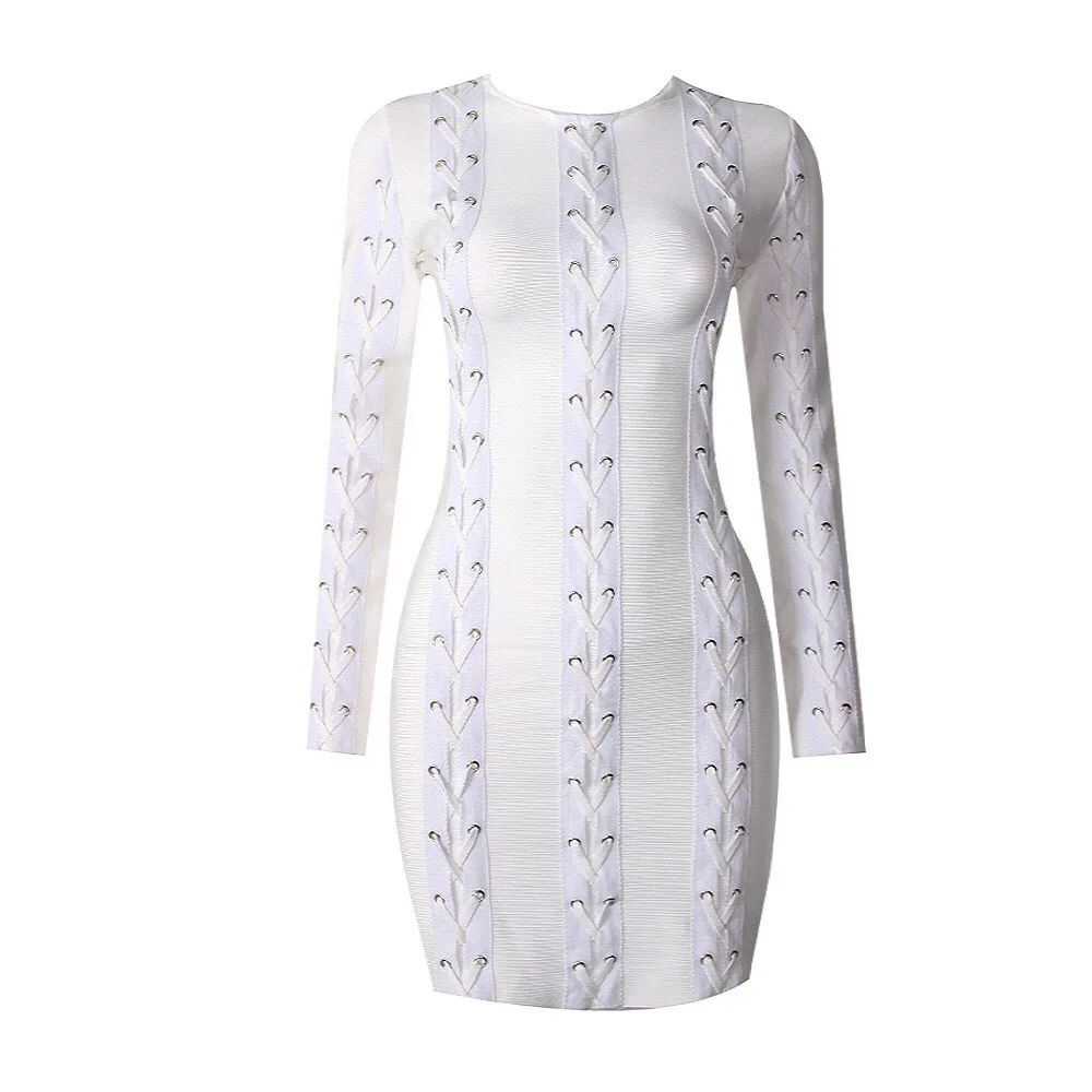 2019 Women Clothing White Color Autumn Long Sleeve Bodycon Bandage Womens Dresses Party