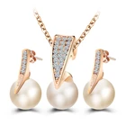 Fashion Jewelry 14k Gold CZ Pearl Jewelry Sets Gold Earring Necklace Set