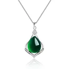 Jewelry Stone Stone Necklace ATHENAA S925 Jewelry Green Natural Water Drop Chrysoprase Stone Pendant Necklace