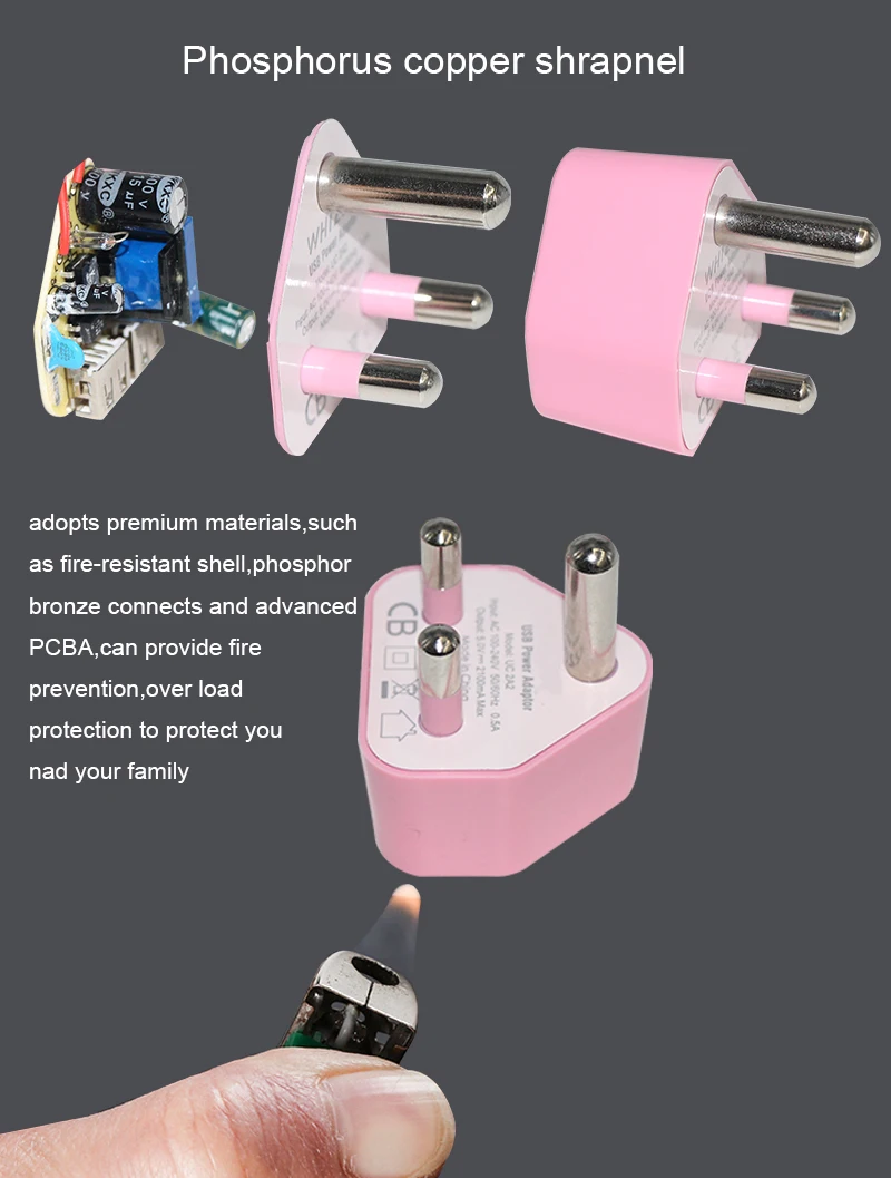 1 Outlets 2 USB South African 3 Pin Power plug with Dual Usb Charger For mobile phone