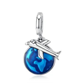New Arrival 925 Sterling Silver Travel Around World Plane Charm Pendant Fit women Bracelet & Necklaces Jewelry BAMOER